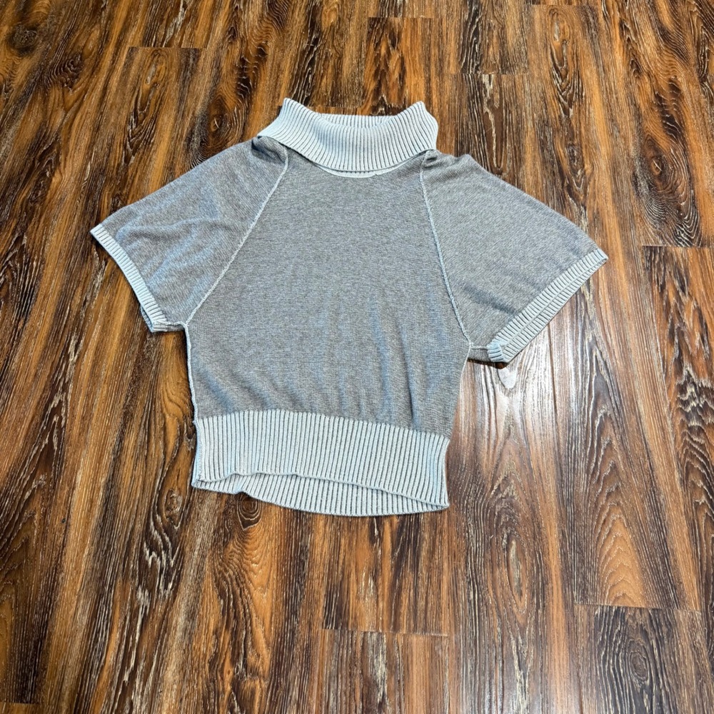 Style & Co Large Short Sleeve Sweater Womens Gray Turtleneck Ribbed Knit Top
